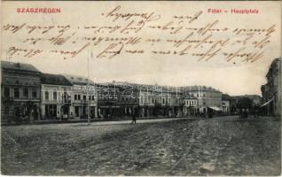 1913 Szászrégen, Reghin; Fő tér, Lázár, Willmann Imre üzletei, Royal kávéház, Bischitz I. kiadása / Hauptplatz / square, shops, café (EK)