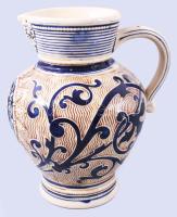 Német fajansz boros korsó jelzett, kis lepattanással 20 cm