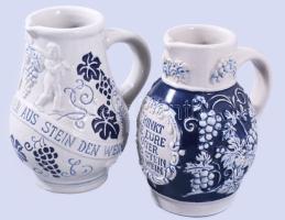 2 db német kerámia kis boros korsó fajansz boros korsó jelzett 12 cm