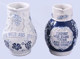 2 db német kerámia kis boros korsó fajansz boros korsó jelzett 12 cm