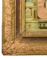 Apácamunka. cca 1900, a Szent Család porcelán szobrával, sérüléssel, 73x52 cm