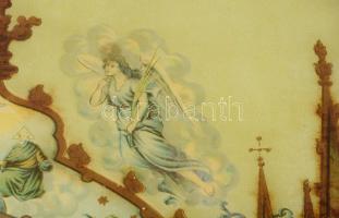 Apácamunka. cca 1900, a Szent Család porcelán szobrával, sérüléssel, 73x52 cm