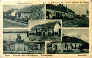 1943 Ricse, Kisvasútállomás, Köztisztviselői lakások, Zukor Adolf tér és adománya, Fischer Jenő üzlete, Főszolgabírói hivatal (ázott / wet damage)