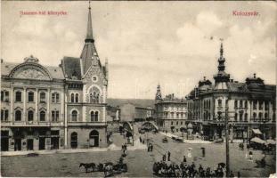 1907 Kolozsvár, Cluj; Szamos híd, bor, sör és pálinka nagy raktár, gyógyszertár, étterem, Wertheimer Vilmos üzlete. Schuster Emil kiadása / bridge, street, pharmacy, restaurant, shops (EK)