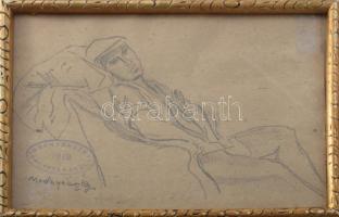 Mednyánszky jelzéssel: Alak. Ceruza, papír. Üvegezett fakeretben, 15x20 cm