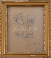 Munkácsy jelzéssel: Alakok. Ceruza, papír. Üvegezett, sérült fakeretben, 29x21,5 cm