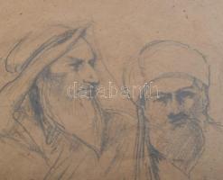 Munkácsy jelzéssel: Alakok. Ceruza, papír. Üvegezett, sérült fakeretben, 29x21,5 cm