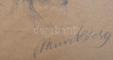 Munkácsy jelzéssel: Alakok. Ceruza, papír. Üvegezett, sérült fakeretben, 29x21,5 cm