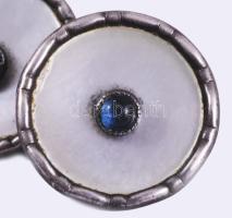 Ezüst (Ag) mandzsetta pár, gyöngyház és kő berakással, jelzett, bruttó 2g