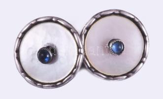 Ezüst (Ag) mandzsetta pár, gyöngyház és kő berakással, jelzett, bruttó 2,1g