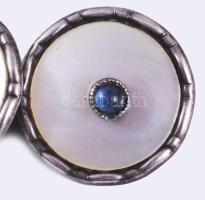 Ezüst (Ag) mandzsetta pár, gyöngyház és kő berakással, jelzett, bruttó 2,1g