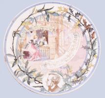 cca 1880 Sarreguemines falitál, jelzett, repedéssel, d: 22 cm