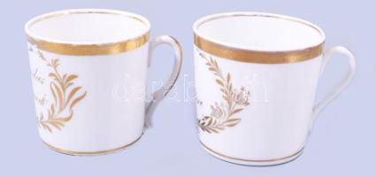 2 db régi német gratuláló emlékpohár. Kézzel festett, jelzés nélkül, hibátlan XIX. sz. 6 cm