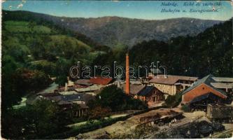 Nadrág, Nadrag, Steinacker; vasgyári kohó és vasöntöde. Rusz Árpád kiadása / Hochofen und Eisengiesserei / ironworks, factory, blast furnace, iron foundry (lyukak / pinholes)