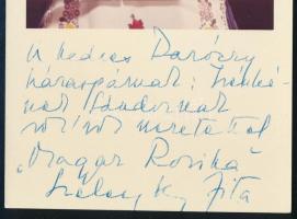 Szeleczky Zita (1915-1999) színésznő autográf dedikációja őt ábrázoló képen, 18x9 cm