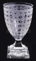 cca 1880-1910 Kosta Boda "Odelberg" talpas pohár. Kézzel csiszolt hutaüveg, jelzés nélkül, lepattanással, m: 12,5 cm /// c. 1880?1910 Kosta Boda ?Odelberg? stemmed glass. Hand-cut furnace glass, unmarked, with a small chip, height: 12.5 cm.