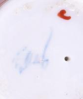 2 db porcelán virágos kaspó, porcelán virággal 10 cm, 12 cm Kézzel festett, jelzett, hibátlan