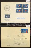 Svájc és Liechtenstein FDC-k, modern alkalmi légi levelek, postatörténeti képeslapok 2 db A4-es és 3...