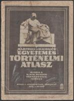 cca 1933 Barthos - Kurucz: Egyetemes történelmi atlasz. Bp., é.n., M. Kir. Honvéd Térképészeti Intézet, 40 p. Kiadói tűzött papírkötés, viseltes borítóval.