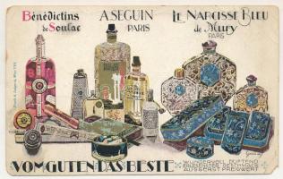 Vom Guten das Beste. Druck. A. Luigard / francia parfüm reklám, hátoldalon Bácser Parfüméria reklámja, Dorottya utca / French perfume advertisement, with Hungarian perfumery advertisement on the backside (EM)