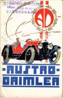 Austro Daimler, Oesterreichische Daimler Motoren Aktiengesellschaft / Austro Daimler reklámlap, automobil / automobile advertisement + "Zlehovszky György és Fiai kocsigyára Békéscsaba" "Szabó Sándor műszaki irodája és gépműhelye Orosháza" "Merkur gépipari és kereskedelmi vállalat cégtulajdonos: Szanó Sándor Orosháza" (EB)