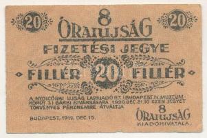 1919. Budapest 20f "8 Órai Újság fizetési jegye" T:F Adamo BUC-195.2