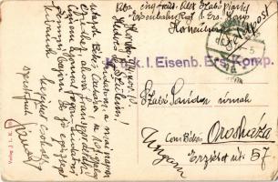 1914 K.u.k. Eisenbahnregiment, Brückenbau. J.L.K. 1914. / Cs. és kir. vasúti ezred hídépítés közben ...