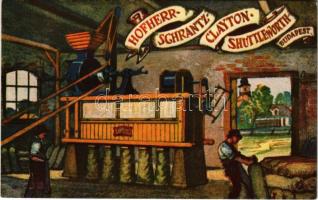 Hoffher-Schrantz Clayton-Shuttleworth gépgyár reklámlapja, aratógép. Saját nyomás 636. / Hungarian agricultural machine factory advertisement (EB)