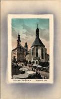1910 Selmecbánya, Schemnitz, Banská Stiavnica; Kossuth tér, piac, Borhegyi István cukrászdája, üzletek. Joerges kiadása / square, market, shops, confectionery (EK)