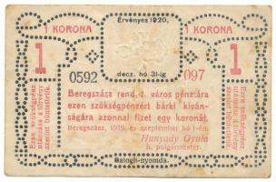 1919. Beregszász 1K szükségpénz szárazpecséttel T:F folt Adamo BER-1.1