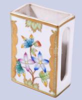 Herendi Viktória mintás gyufatartó, jelzett, kopással, h: 6,4 cm