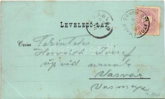 1899 Balatonfüred, Hideg fürdő intézet este holdfényben. Art Nouveau, floral, litho (vágott / cut)