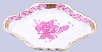 Herendi Apponyi purpur mintás tálka, jelzett, hibátlan, 13x8,5 cm