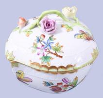 Herendi Viktória mintás szív alakú kínáló, lepattanással, rózsán sérüléssel, 14x13 cm