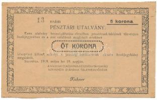 1919. Szerencs 1K "Magyar Cukoripar Részvénytársaság" "13" sorszám T:VF hajtatlan,beszakadás Adamo SZR-1.1.1