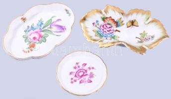 Herendi Viktória mintás restaurált tálka + virágmintás tálka 13x9 cm + gyűrűtartó tálka d: 8 cm