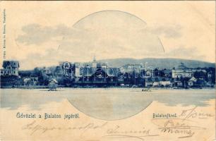 1900 Balatonfüred, Üdvözlet a Balaton jegéről. Látkép télen a befagyott Balatonról felvéve, alsó nyaralók, Stefánia Yacht klubház. Köves és Boros kiadása (EB)