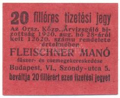 1920 k. Budapest 20f "Fleischer Manó fűszer- és csemegekereskedése" T:XF Adamo OKÁ-23.2