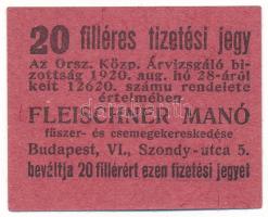 1920 k. Budapest 20f "Fleischer Manó fűszer- és csemegekereskedése" T:AU Adamo OKÁ-23.2