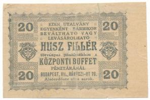 1920 k. Budapest "Központi Buffet" 20f értékű utalvány T:F,VG Adamo BUC-139.1