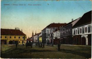 1913 Versec, Werschetz, Vrsac; Ferenc József tér, Steiner Simon üzlete. W. L. Bp. 603. / square, shop (kopott sarkak / worn corners)