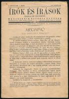 1931 Írók és írások irodalmi értesítő I. évf. 1. száma (induló szám), 1931. június, a címlapon Herczeg Ferenc írásával, tűzött papírkötés, kissé foltos, 16 p.
