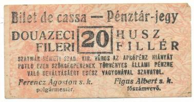 1920 k. Szatmárnémeti 20f értékű pénztárjegy T:F Adamo NYÍ-4.1.1.var