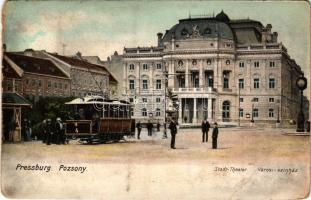 1917 Pozsony, Pressburg, Bratislava; Stadt-Theater / Városi színház, villamos megálló. Ottmar Zieher kiadása / theatre (EB)