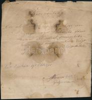 1870 Orosháza, Beness Antal nyergészmester által kiállított bizonyítvány Prohászka János nyergész segéd részére, viseltes állapotban, foltos