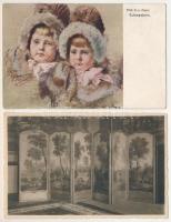 14 db RÉGI képeslap vegyes minőségben, főleg művészlapok / 14 pre-1945 postcards, mainly art postcards
