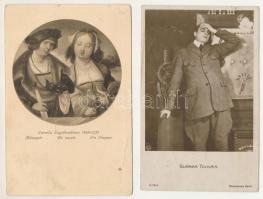 14 db RÉGI képeslap vegyes minőségben, főleg művészlapok / 14 pre-1945 postcards, mainly art postcar...