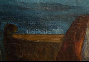 Jelzés nélkül, XX. sz. eleje: Vörös kendős hölgy. Olaj, vászon. Sérült. 130x96 cm. KIZÁRÓLAG SZEMÉLY...