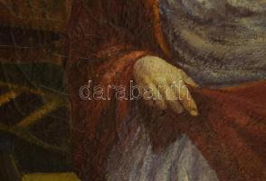 Jelzés nélkül, XX. sz. eleje: Vörös kendős hölgy. Olaj, vászon. Sérült. 130x96 cm. KIZÁRÓLAG SZEMÉLY...