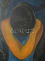 MKI monogram jelzéssel, XX. sz. első fele: Szégyenlős modell. Olaj, rétegelt falemez. Sérült. Fakere...